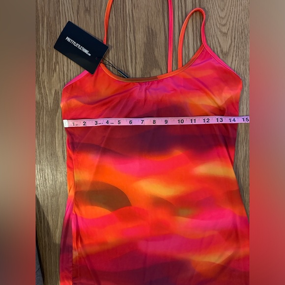 NWT Pink Abstract Print Slinky Asymmetric Strap Detail Bodycon Dress - Picture 5 of 7